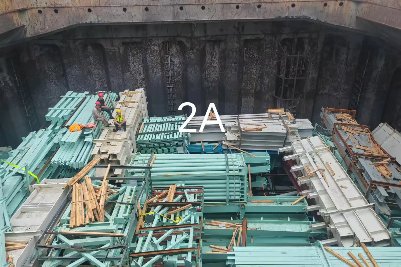 Painted steel members stowed in the hold of a breakbulk vessel at Yizheng, bound for Indonesia